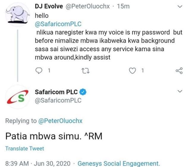 Dj evolve peteroluochx 15m hello safaricomplc nlikua naregister kwa my voice is