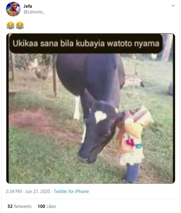 Jefa limorio _ ukikaa sana bila kubayia watoto nyama 2.34 pm jun 27 , twitter fo