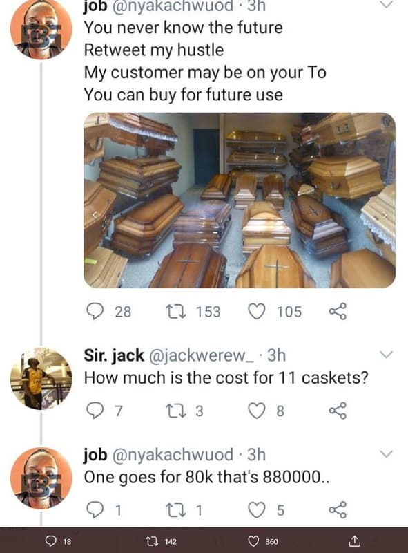 Job nyakachwuod 3n you never know the future retweet my hustle my customer may b