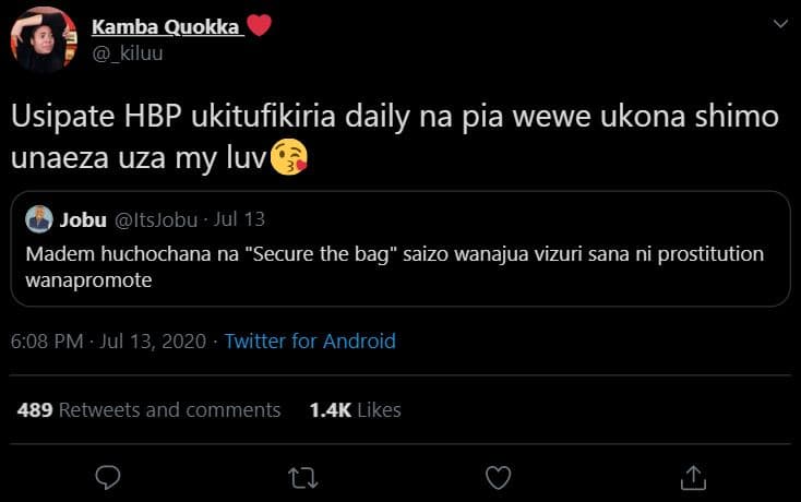 Kamba_quokka kiluu usipate hbp ukitufikiria daily na pia wewe ukona shimo unaeza