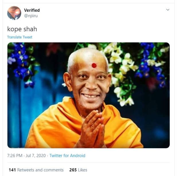 Verified njru kope shah translate tweet 7.26 pm jul 7, twitter for android 141 r