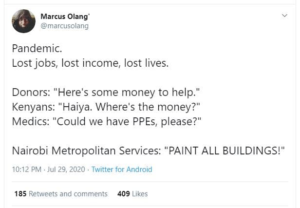 Marcus olang' marcusolang pandemic. lost jobs, lost income lost lives donors her