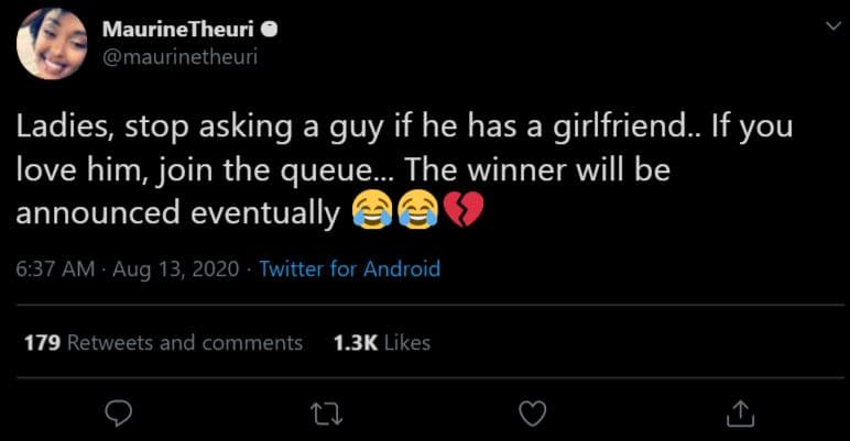 Maurinetheuri 0 maurinetheuri ladies stop asking a guy if he has a girlfriend._