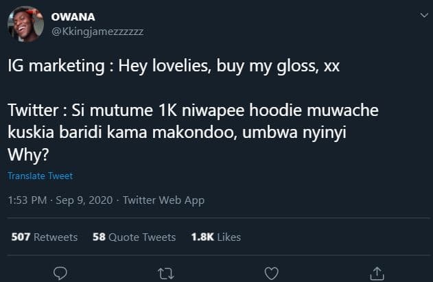 Owana kkingjamezzzzzz ig marketing hey lovelies, buy my gloss xx twitter si mutu
