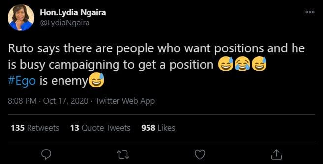 Hon lydia ngaira lydiangaira ruto says there are people who want positions and h