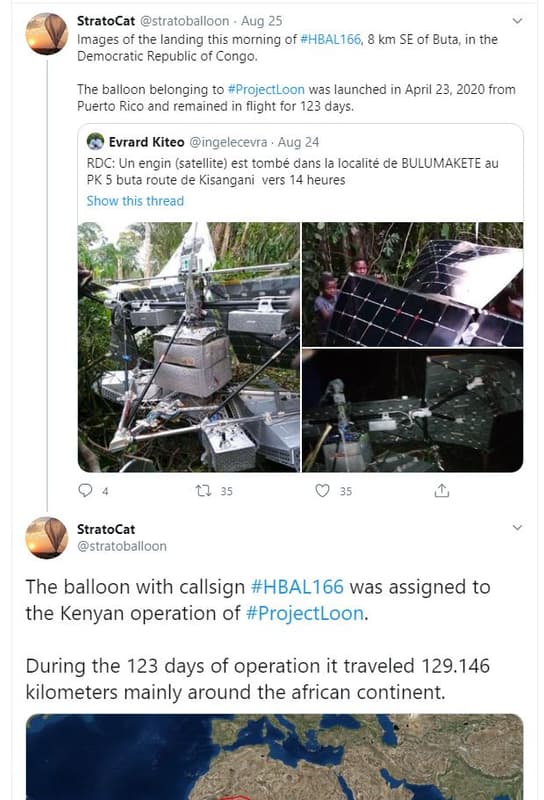 Stratocat stratoballoon aug 25 images of the landing this morning of hbal166, km