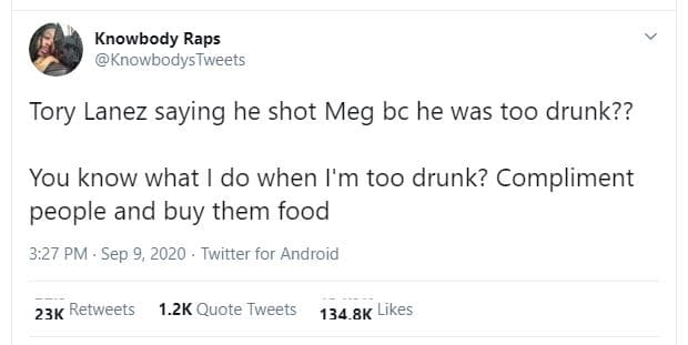 Knowbody raps knowbodystweets tory lanez saying he shot meg bc he was too drunk?