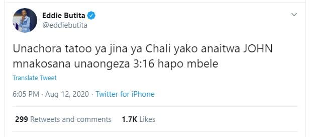 Eddie butita eddiebutita unachora tatoo ya jina ya chali yako anaitwa john mnako