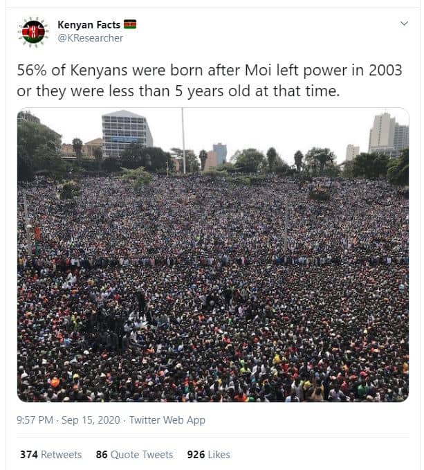 Kenyan facts kresearcher 56 of kenyans were born after moi left power in or they