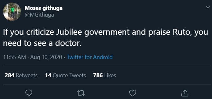 Moses githuga mgithuga if you criticize jubilee government and praise ruto you n