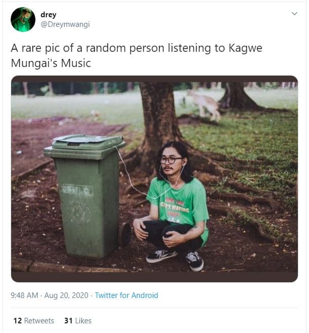 Drey dreymwangi a rare pic of a random person listening to kagwe mungai's music