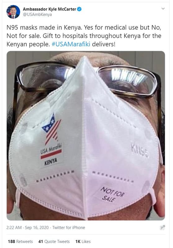 Ambassador kyle mccarter usambkenya n95 masks made in kenya yes for medical use