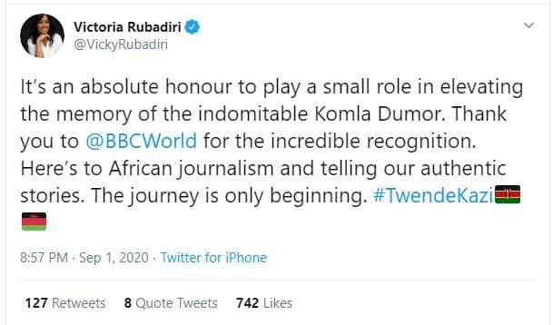 Victoria rubadiri vickyrubadiri its an absolute honour to play a small role in e