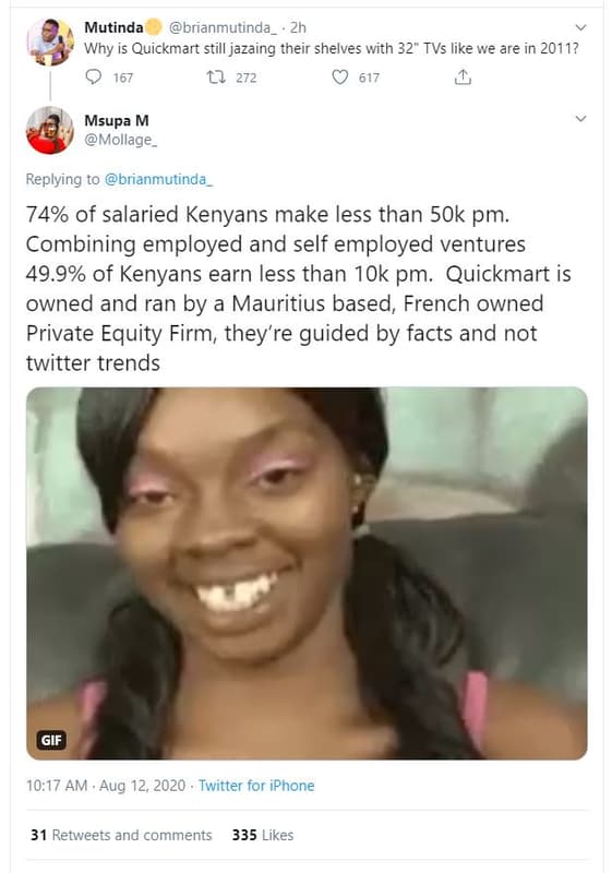 Mutinda brianmutinda 2h why is quickmart still jazaing their shelves with 32 tvs