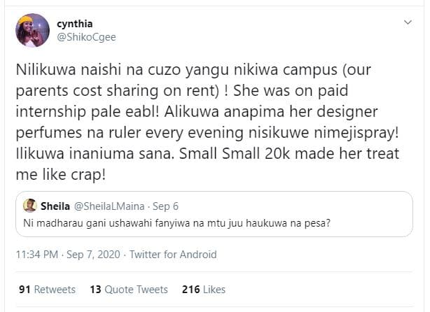 Cynthia shikocgee nilikuwa naishi na cuzo yangu nikiwa campus our parents cost s