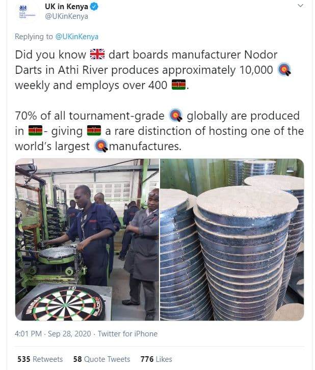 Uk in kenya ukinkenya replying to ukinkenya did you know 1s dart boards manufact