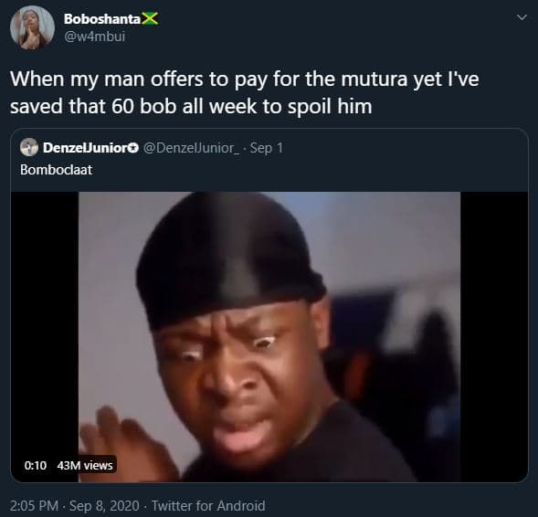 Boboshanta w4mbui when my man offers to pay for the mutura yet i've saved that 6