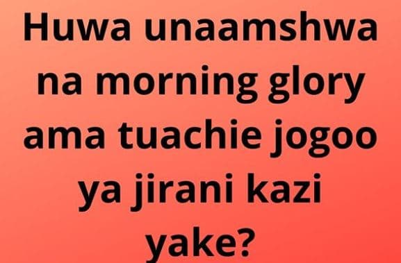 Huwa unaamshwa na morning glory ama tuachie jogoo ya jirani kazi yake?