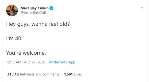 Macaulay culkin incredibleculk hey guys wanna feel old? i'm 40 you're welcome 12