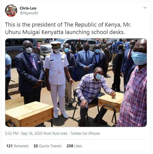 Chrisleo ngaruthi this is the president of the republic of kenya mr. uhuru muiga