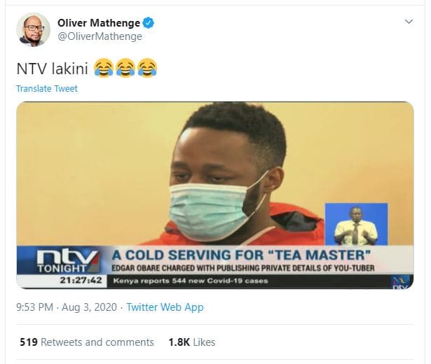 Oliver mathenge olivermathenge ntv lakini e6 translate tweet dyy a cold serving