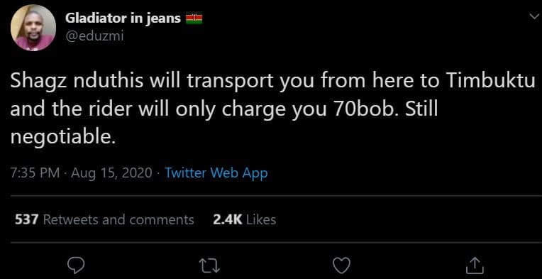 Gladiator in jeans eduzmi shagz nduthis will transport you from here to timbuktu