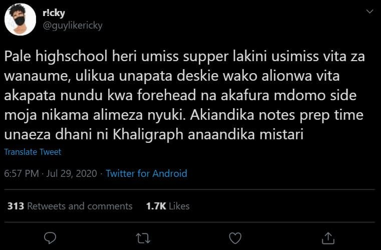 R!cky guylikericky pale highschool heri umiss supper lakini usimiss vita za wana