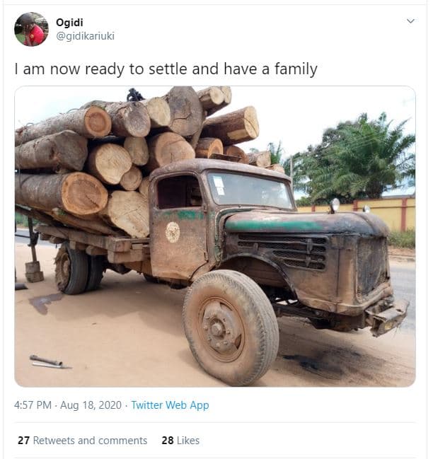 Ogidi gidikariuki am now ready to settle and have a family 4.57 pm aug 18, twitt