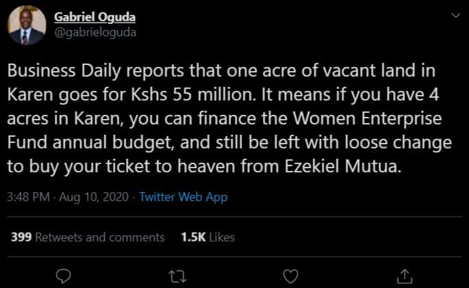 Gabriel qguda gabrieloguda business daily reports that one acre of vacant land i