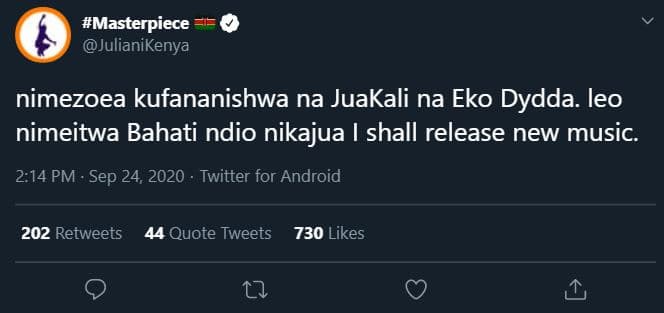 Masterpiece julianikenya nimezoea kufananishwa na juakali na eko dydda. leo nime