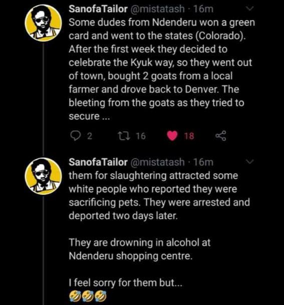 Sanofatailor mistatash 16m some dudes from ndenderu won a green card and went to