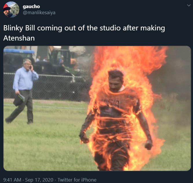 Gaucho manlikesaiya blinky bill coming out of the studio after making atenshan 9