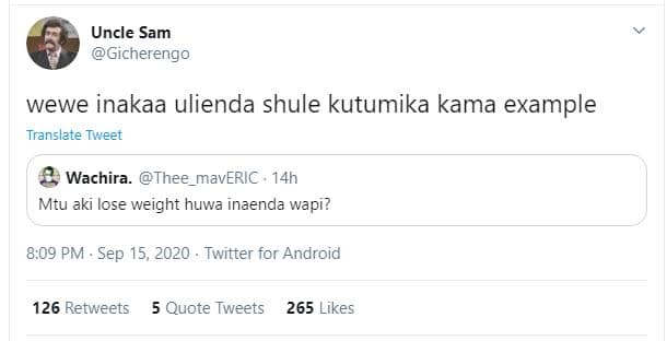 Uncle sam gicherengo wewe inakaa ulienda shule kutumika kama example translate t
