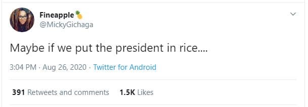 Fineapple mickygichaga maybe if we put the president in rice 3,04 pm . aug 26, t