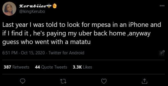 Kerabiiee kingkerubo last year was told to look for mpesa in an iphone and if 1