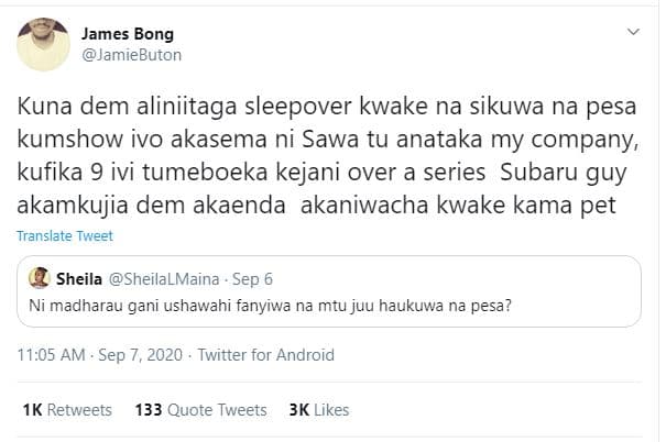 James bong jamiebuton kuna dem aliniitaga sleepover kwake na sikuwa na pesa kums