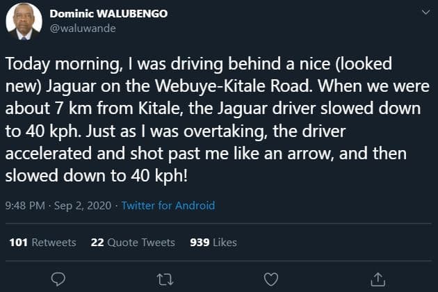 Dominic walubengo waluwande today morning was driving behind a nice looked new j