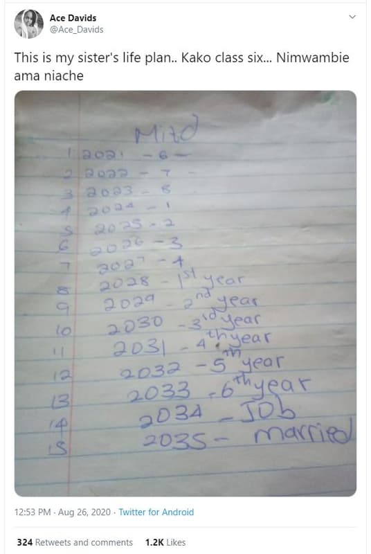 Ace davids ace_davids this is my sister's life plan.. kako class six_. nimwambie