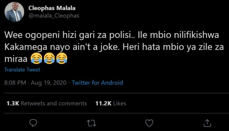Cleophas malala malala_cleophas wee ogopeni hizi gari za polisi . ile mbio nilif