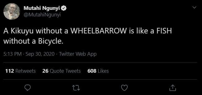 Mutahi ngunyi mutahingunyi a kikuyu without a wheelbarrow is like a fish without