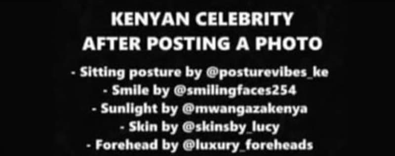 Kenyan celebrity apter posting a photo sltting posture by posturovlbes_ke smlle