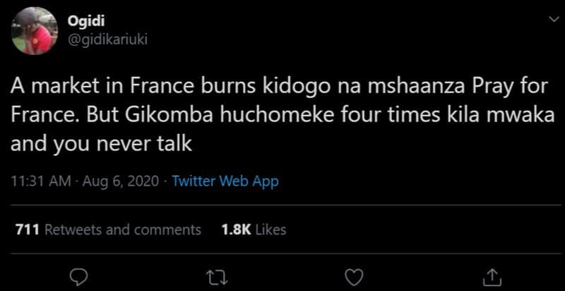 Ogidi gidikariuki a market in france burns kidogo na mshaanza pray for france. b