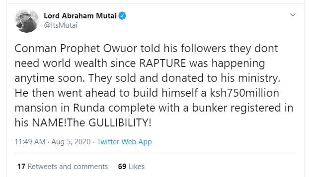 Lord abraham mutai itsmutai conman prophet owuor told his followers they dont ne
