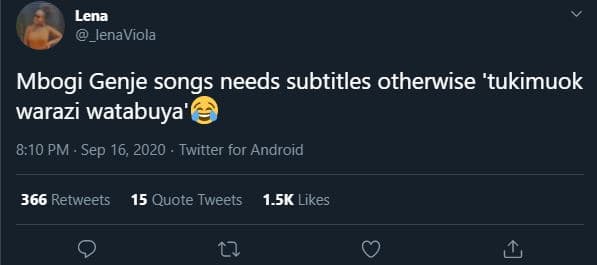 Lena _lenaviola mbogi genje songs needs subtitles otherwise 'tukimuok warazi wat