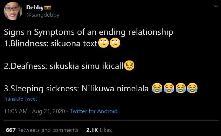 Debby sangdebby signs n symptoms of an ending relationship 1.blindness sikuona t