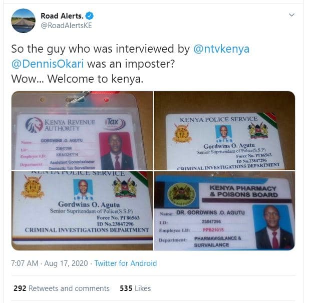 Road alerts roadalertske so the guy who was interviewed by ntvkenya dennisokari