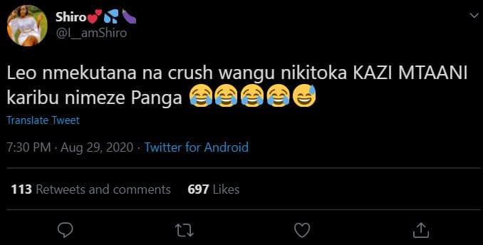 Shiro amshiro leo nmekutana na crush wangu nikitoka kazi mtaani karibu nimeze pa