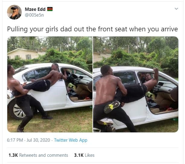 Mzee edd 005e5n pulling your girls dad out the front seat when you arrive 6,17 p