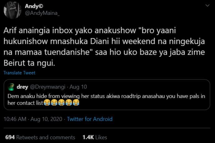 Andy andymaina arif anaingia inbox yako anakushow 'bro yaani hukunishow mnashuka