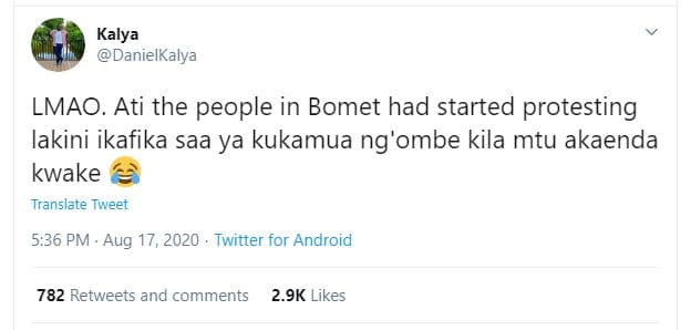 Kalya danielkalya lmao. ati the people in bomet had started protesting lakini ik